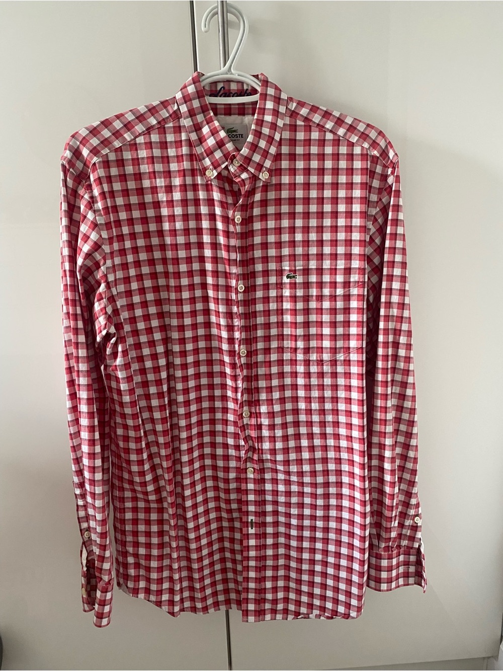Lacoste Red and White Gingham Button-Down Shirt
